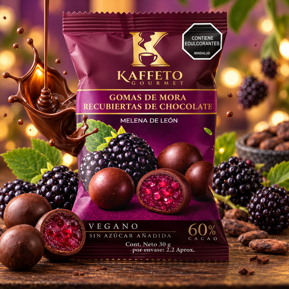 SNACK GOMAS DE MROA CON CHOCOLATE Y MELENA DE LEON 30 G – KAFFETO