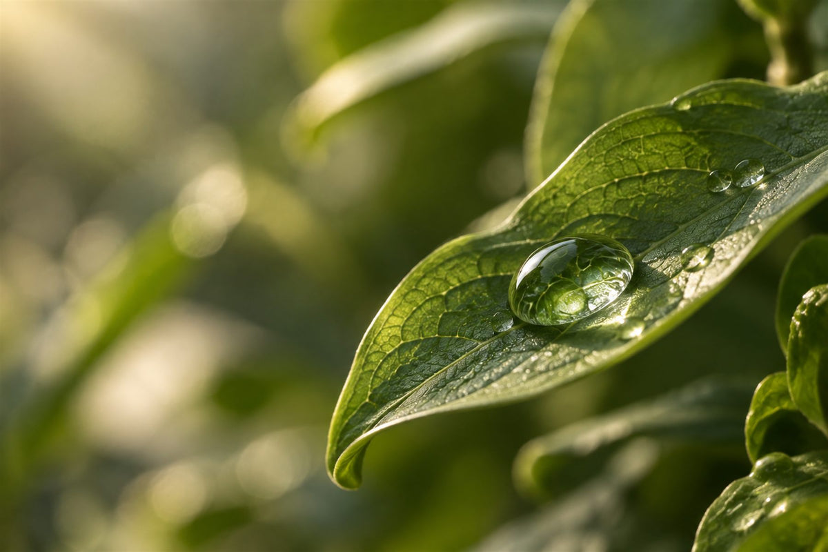 Hoja verde con gota de rocío