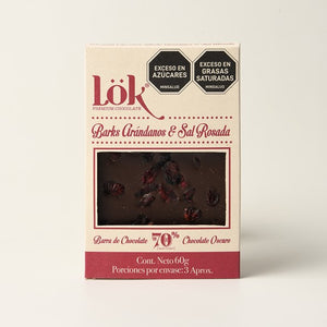 BARK LOK CHOCOLATE 70% ARANDANOS / SAL ROSADA - 60 GR